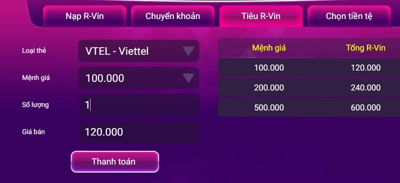 Rút tiền nhanh chóng qua thẻ cào tại cổng game bài uy tín Runvip 